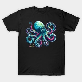 Vivid Colors Octopus - He'e in Hawaiian T-Shirt